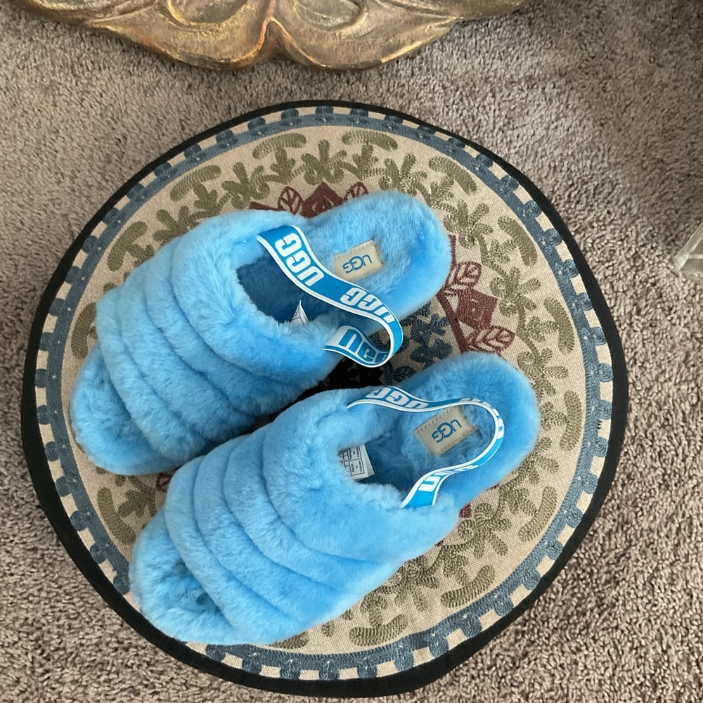 UGG Fluffy Sky Blue Slides - Picture 3 of 5